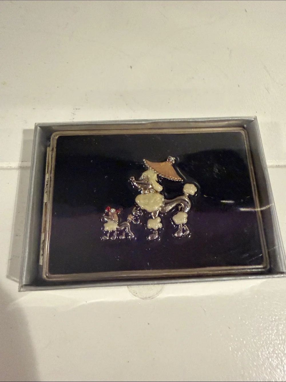 Black Enamel Poodle Trinket Box - Decorative Home Accent